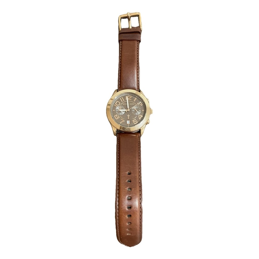 NEW MICHAEL KORS MERCER ROSE GOLD TONE,SADDLE BROWN LEATHER CHRONO,WATCH-MK2265
